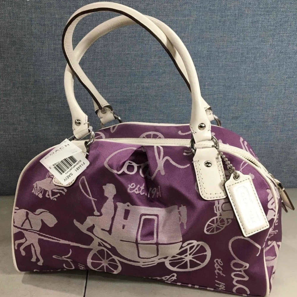 NWT Coach Horse and Carriage Tote Handbag, Amethyst and Ivory, L 12”x D …